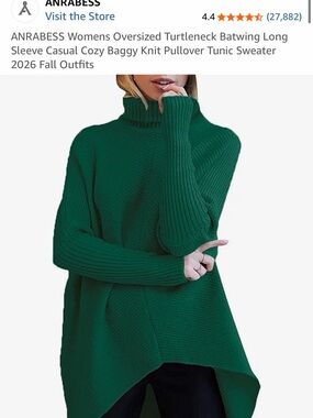 ANRABESS Green Oversized Turtleneck Sweater